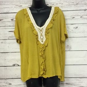 Rethm mustard yellow short‎ sleeve blouse w/ lace